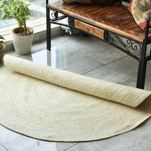 Jute Rug, Natural Jute Round Rug, Bohemian Jute Rug, Custom Size Rug, Boho Decor Jute Rug, White Round Jute Rug, Eco Friendly Rug, Round Rug