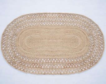 Doormat, Entryway, Natural Fiber Handmade Jute Rug 2x3 Feet, Bohemian Decor Floor Mat