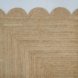 Natural Jute Rug, Scalloped Edge Bohemian Rug, Braided Area Rug, Home Décor Rug, Boho Decor Rug, Jute Area Rug, Custom Size Rug