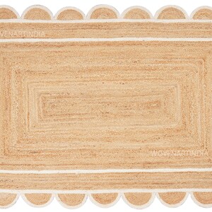 Natuurlijk jute vloerkleed, boho vloerkleed met geschulpte rand, gevlochten vloerkleed, vloerkleed huisdecoratie, boho decor vloerkleed, jute vloerkleed, randtapijt, vloerkleed aangepast formaat