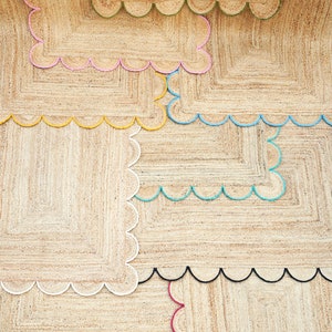 Scallop Natural Jute Rug,  Scalloped Edge Bohemian Rug, Braided Area Rug, Home Décor Rug, Boho Rug, Jute Area Rug, Custom Size Rug