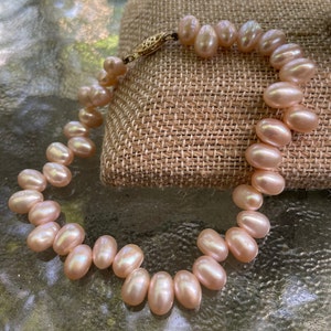 Genuine Blush Freshwater Pearl Bracelet 7", Real Pink Pearl Bracelet, June Birthstone