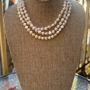 Real Freshwater Pearl Necklace, Baroque White Pearl Necklace, 50&quot; Natural Pearl Necklace, Necklace for Bride, Gift for Her