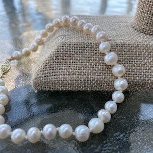 Large 9&quot; Real White 6mm Freshwater Pearl Bracelet, Genuine Pearl Plus size 9&quot; Classic Bracelet, Bridal Bracelet, June Birthstone