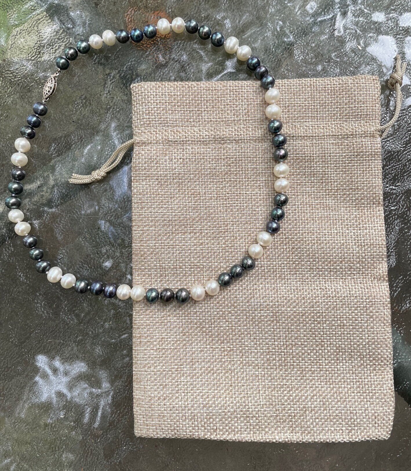 ネックレス・チョーカー Gray Pearl Necklace Genuine Dark Gray & White Freshwater Pearl Choker 17