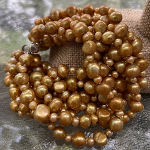 Real Baroque Freshwater Pearl Bracelet 7&quot;, Genuine 10-Strand Bronze Pearl Bracelet, Chunky Bracelet, June Birthstone