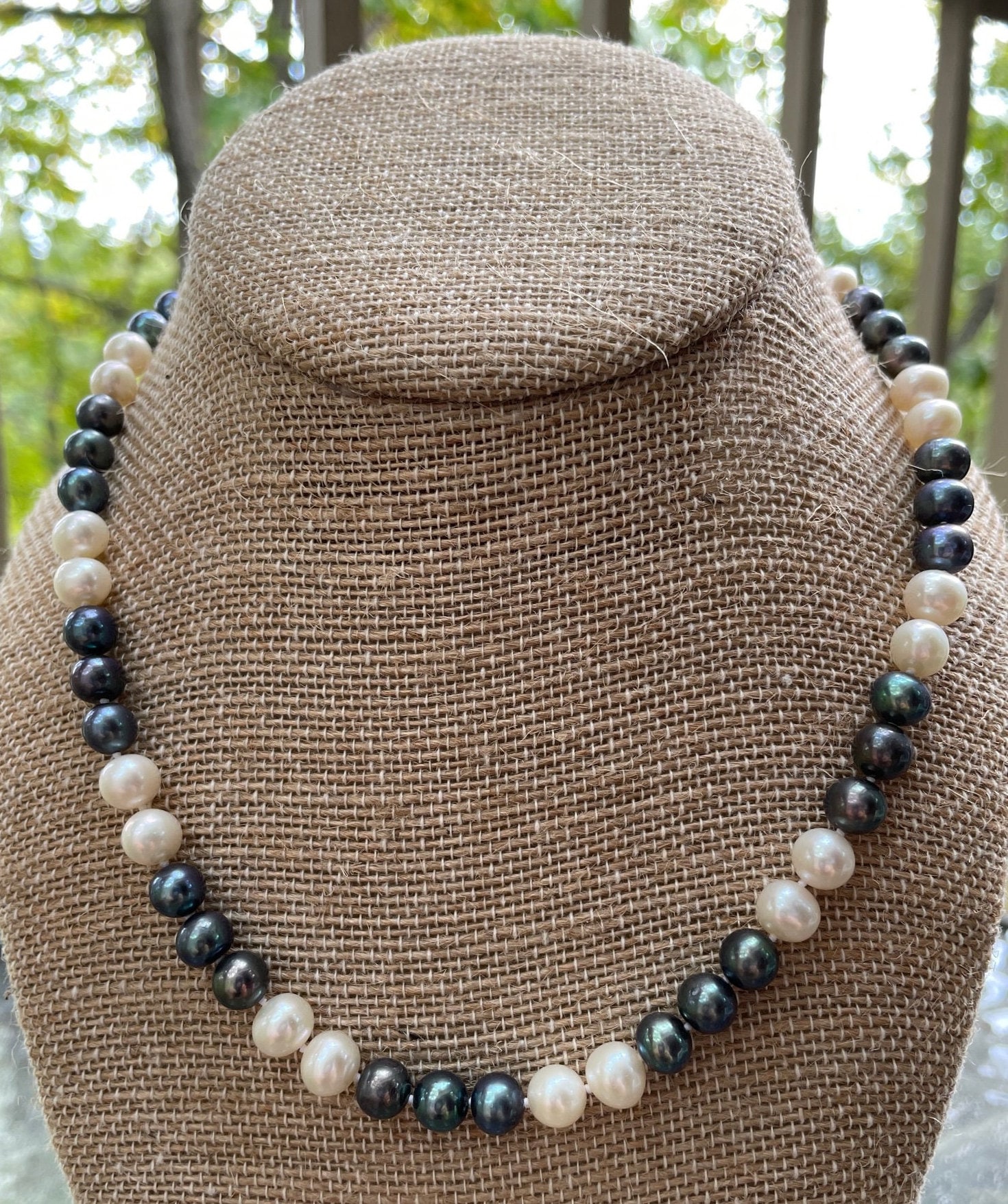 ネックレス・チョーカー Gray Pearl Necklace Genuine Dark Gray & White Freshwater Pearl Choker 17