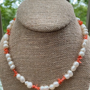 Genuine Freshwater Baroque Pearl & Coral Necklace, Real Baroque Pearl and Coral Necklace, June Birthstone