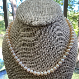 Genuine Blush 7mm Freshwater Pearl Choker, Real Pink Pearl Necklace 16&quot;, June Birthstone