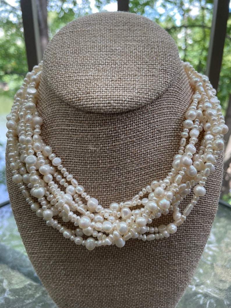 9Strands 6MM White Baroque Freshwater Pearl Necklace 9Strands 6MM White Baroque Freshwater Pearl Necklace