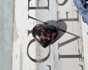Gorgeous Rhodonite Heart Hand Carved!/ nurtures love, dispels anxiety
