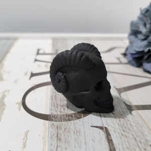 Beautiful Detail Black Obsidian Skull with Horns!/  ability to cleanse and ground