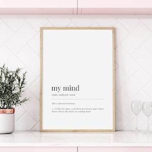 my mind definition print | printable wall art | mental health print | home decor | definition print | minimalist poster | digital download