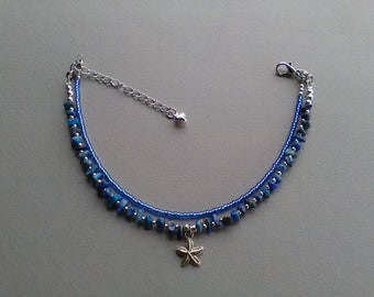 Bracelet de cheville en lapis-lazuli, bracelet de cheville de charme étoile de mer, bijoux en lapis-lazuli, cadeau pour elle, bracelet de cheville femme, bracelet de cheville en pierre précieuse, bijoux étoile de mer