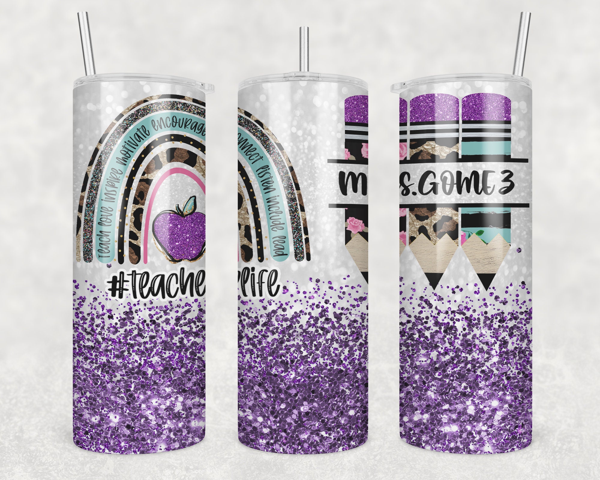 NEW Amethyst Purple Glitter Tumbler Cup With Shiny Gem Cut Dome Lid & Straw
