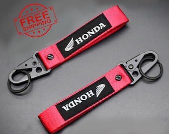 1pc Honda Red Keychian Biker Motorcycle Brand Letter Embroidered Fabric Strap Tag Keys HolderRing Car Keyring Racing