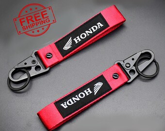 1pc Honda Red Keychian Biker Motorcycle Brand Letter Embroidered Fabric Strap Tag Keys HolderRing Car Keyring Racing