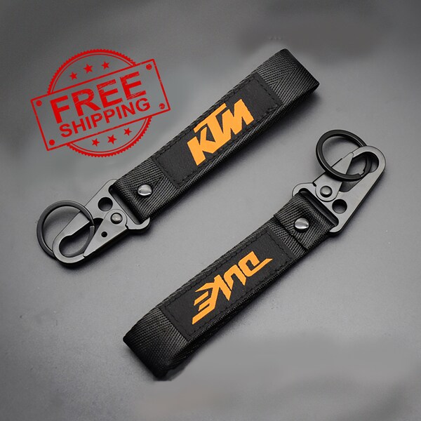 1pc KTM DUKE Keychian Biker Embroidered Fabric Strap Tag Keys HolderRing Black Orange Keyring size 110mm x 25mm