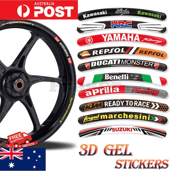 For Kawasaki 8pc Motorcycle Rim Sticker Car Alloy Wheel Decals Bike Custom Rim  Stripes Epoxy Gel 3D Reflective E-bikes 