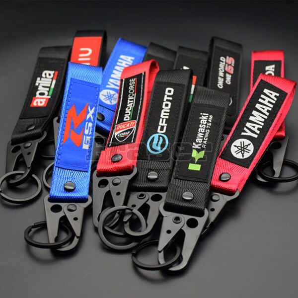 1pc Keychian Biker Motorcycle Brand Letter Embroidered Fabric Strap Tag Keys HolderRing Keyring