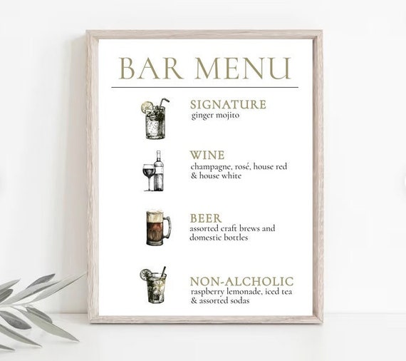 BAR MENU Gold Detailed Bar Menu Instant Download DIY Etsy