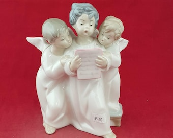 Vintage Lladro Three Angels Figurine #4542, Singing Angel Choir