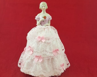 Vintage Porcelain Pin Cushion Half Doll Dressed - 7032 OA