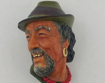 Vintage Bossons Chalkware Head Wall Plaque Figure Tibetan (Chipped) - 8243 OA
