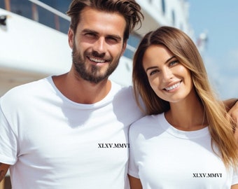 Camisa de pareja personalizada / Camiseta personalizada con fecha de números romanos / Camiseta personalizada del día de San Valentín / Regalo de aniversario, Compromisos