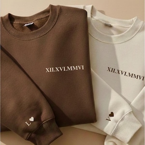 Personalisiertes Partner-Sweatshirt mit römischen Ziffern, Jahrestag, Hochzeitsdatum, Valentinstag – passendes Partner-Sweatshirt
