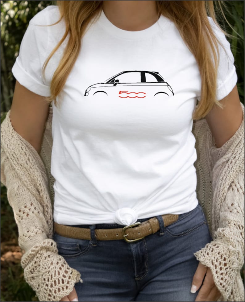 Voor Geïnspireerd Fiat 500 T-shirt Auto cadeau vrouwen Shirt afbeelding 1