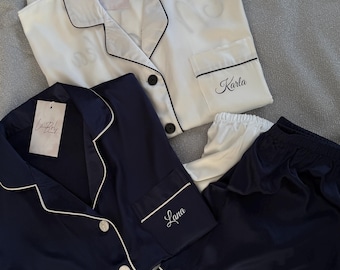 Hochwertiger, weicher Satin-Brautjungfernpyjama, passende Brautjungfernpyjamas, Brautpyjamas, personalisierte Geschenke für den Junggesellinnenabschied
