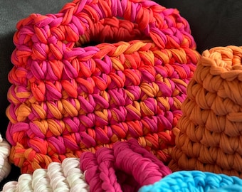 Handmade Crochet Knitted Bag, Summer Crochet bag, Handmade Bag, Bag for Summer T-Shirt Yarn,T ote Multicolor Bag, Mini Crochet Bag, Gift