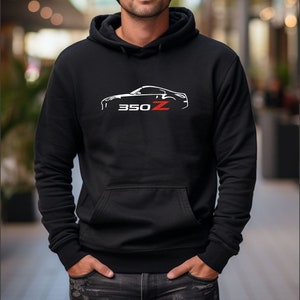 May include: Black hoodie with a white silhouette of a Nissan 350Z car and the text "350Z" in red.