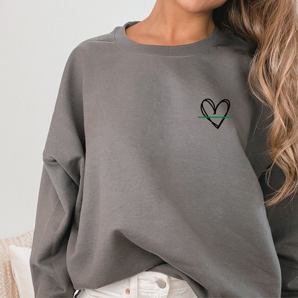 Green Line Hart Sweatshirt | Premium Dames Sweatshirt | Militaire vrouw Oversized Unisex Sweatshirt