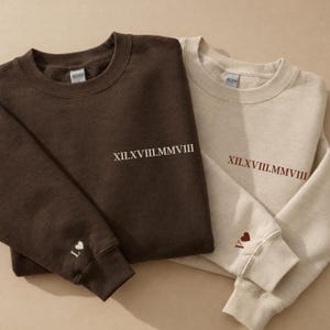 Personalisiertes Partner-Sweatshirt mit römischen Ziffern, Jahrestag, Hochzeitsdatum, Valentinstag – passendes Partner-Sweatshirt