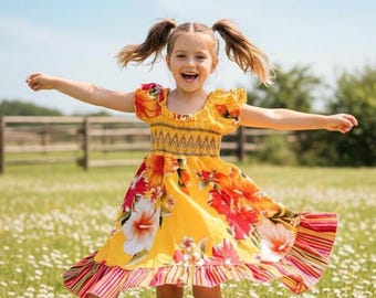 花柄ドレス（女の子用）、綿100％の女の子用ドレス、イースターの女の子用ドレス、春の花柄女の子用ドレス、夏の花柄ドレス（女の子用）、イタリア製