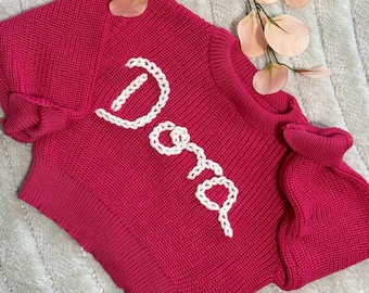 Personalized Hand Embroidered Sweater For Babies, Toddlers, Kids | Custom Baby Sweater | Floral Initial Sweater