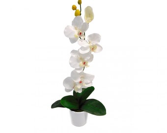 Orchidee Orchideenzweig Phalaenopsis Kunstpflanze Dekopflanze Kunstblume Pflanze Blume künstlich Topf Keramik 50cm weiß 60301-05 getopft F73