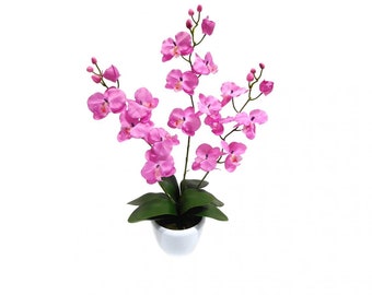 Orchidee 3 Rispen Kunstpflanze Kunst Dekopflanze Kunstblume Zimmerpflanze Blume künstlich Topf Keramik 65 cm rosa pink 60301-17 getopft F73