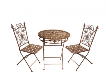 3tlg. Garnitur 3er Set Gartenmöbel 2 Gartenstühle Gartentisch Tisch Stuhl Metall WK071153 + WK071154