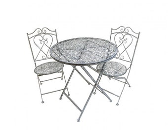 Garnitur 3er Set Gartenmöbel 2 Gartenstühle Gartentisch Tisch Stuhl Metall grau Shabby SW190202 + SW190203