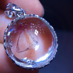 Ciondolo in quarzo enidro naturale, collana con bolla d&#39;acqua in movimento intarsiata in argento sterling 925, regalo di cristallo curativo unico, regalo di anniversario