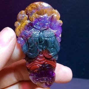 Auralite 23 Purple Titanium Fox Pendant, Feng Shui Energy Amplifier for Wealth Prosperity, Power of 23 Minerals for Chakra Balance