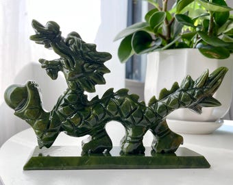 Hand Carved Green Jade Dragon, Crystal Animal Sculpture - Etsy