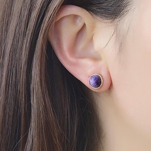 Natural Charoite Beads Earrings, s925 Silver Gold-Plated Inlay, Vintage Jewelry Earrings, Gift For Her