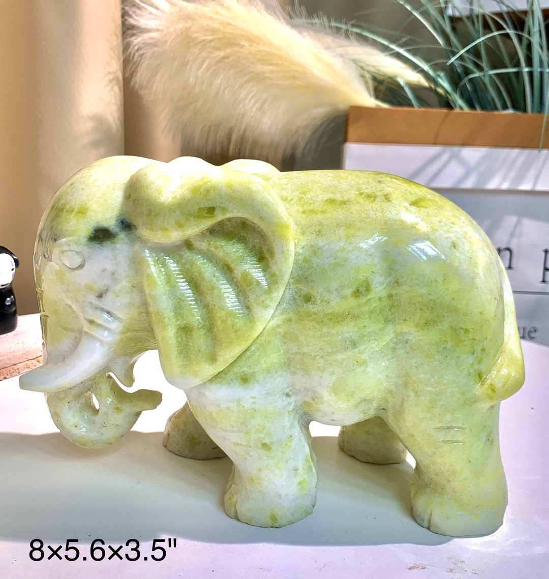 Green Jade Elephant Carvings Hand Carved Crystal Elephant Etsy
