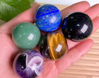 Esfera de cristal surtida, bola de piedras preciosas curativas, amatista, ojo de tigre, lapislázuli, orbe de cristal pulido para meditación y decoración del hogar.