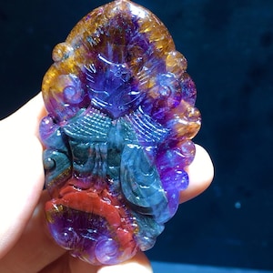 Auralite 23 Purple Titanium Fox Pendant, Feng Shui Energy Amplifier for Wealth Prosperity, Power of 23 Minerals for Chakra Balance