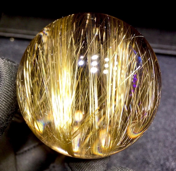 Museum Grade Golden Rutilated Quartz Sphere, Rare Gold Needle Crystal Ball, Luxury Mineral Specimen Home Decor